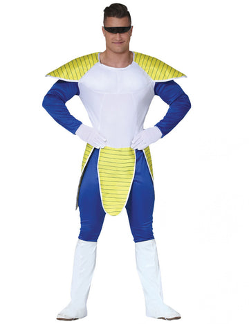 Синьо, бяло и жълто космическо самурайско костюмче за възрастни с броня