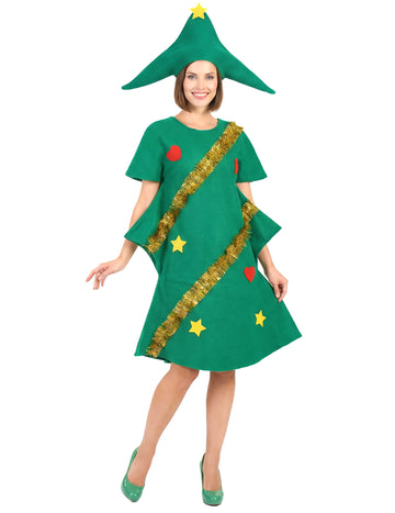 Хумористично украсено дърво прикриване на жена Коледа