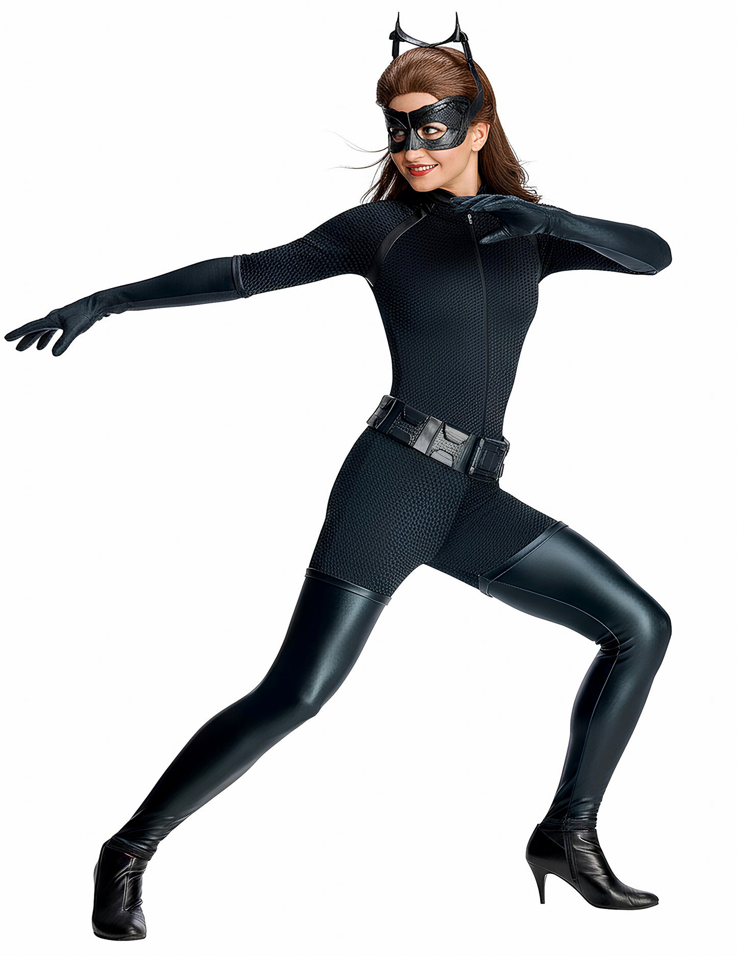 Vue de profil en action du déguisement sexy Catwoman The Dark Knight Rises