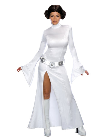 Секси костюм на принцеса Лея от Star Wars за жени в бяло с сребриста колан