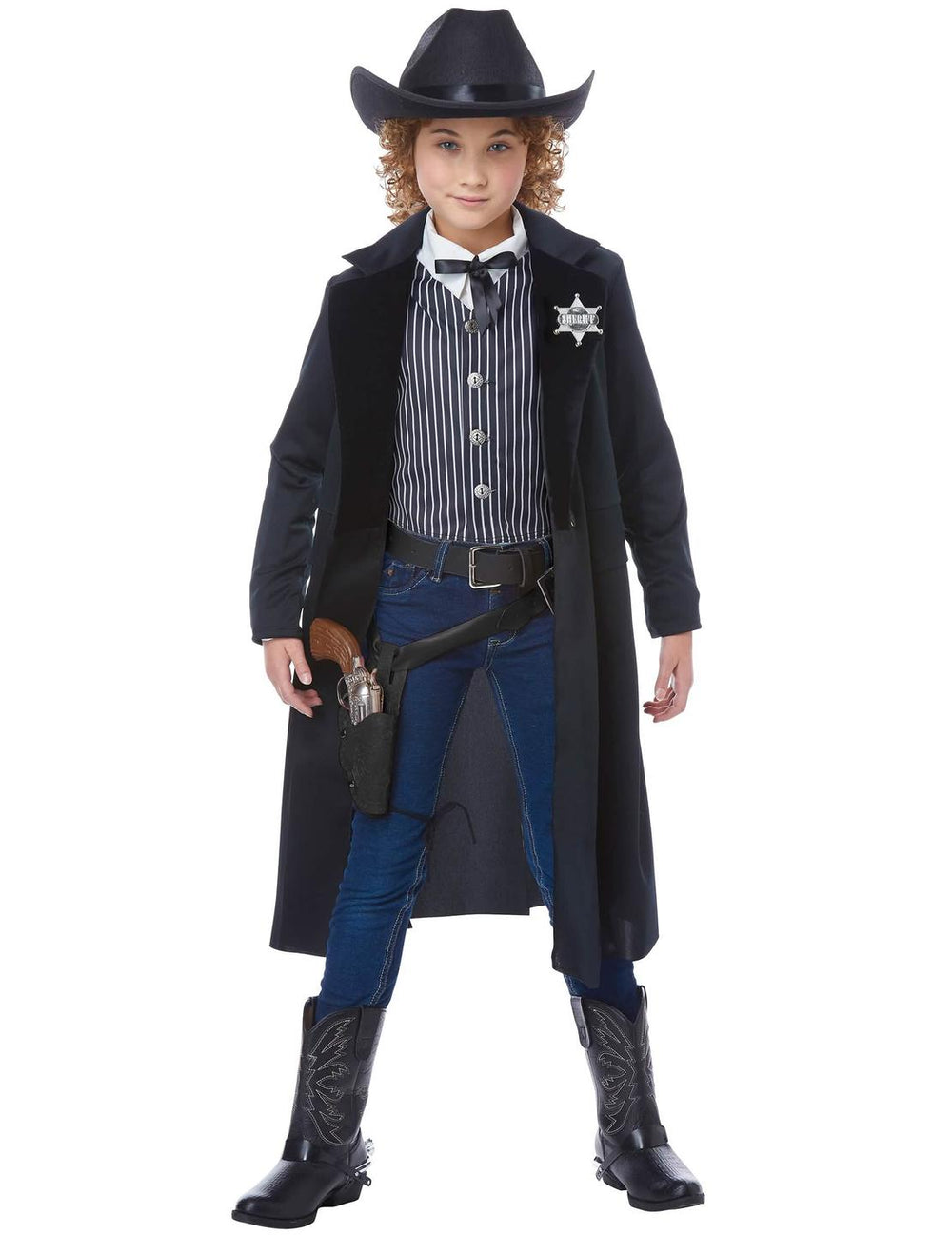 Accessoires de bandit avec pistolet et sac de banque du déguisement de shérif pour enfant