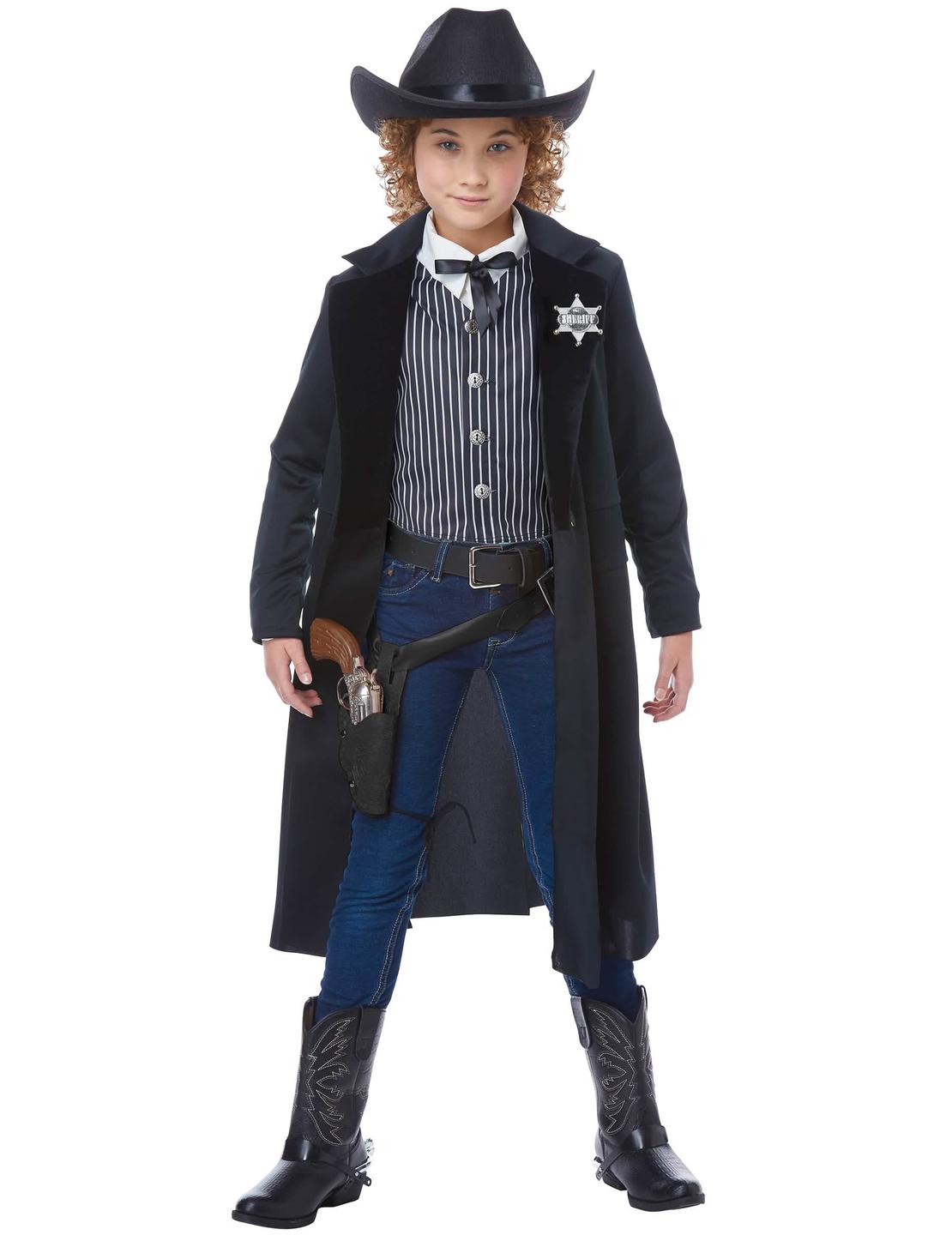 Accessoires de bandit avec pistolet et sac de banque du déguisement de shérif pour enfant