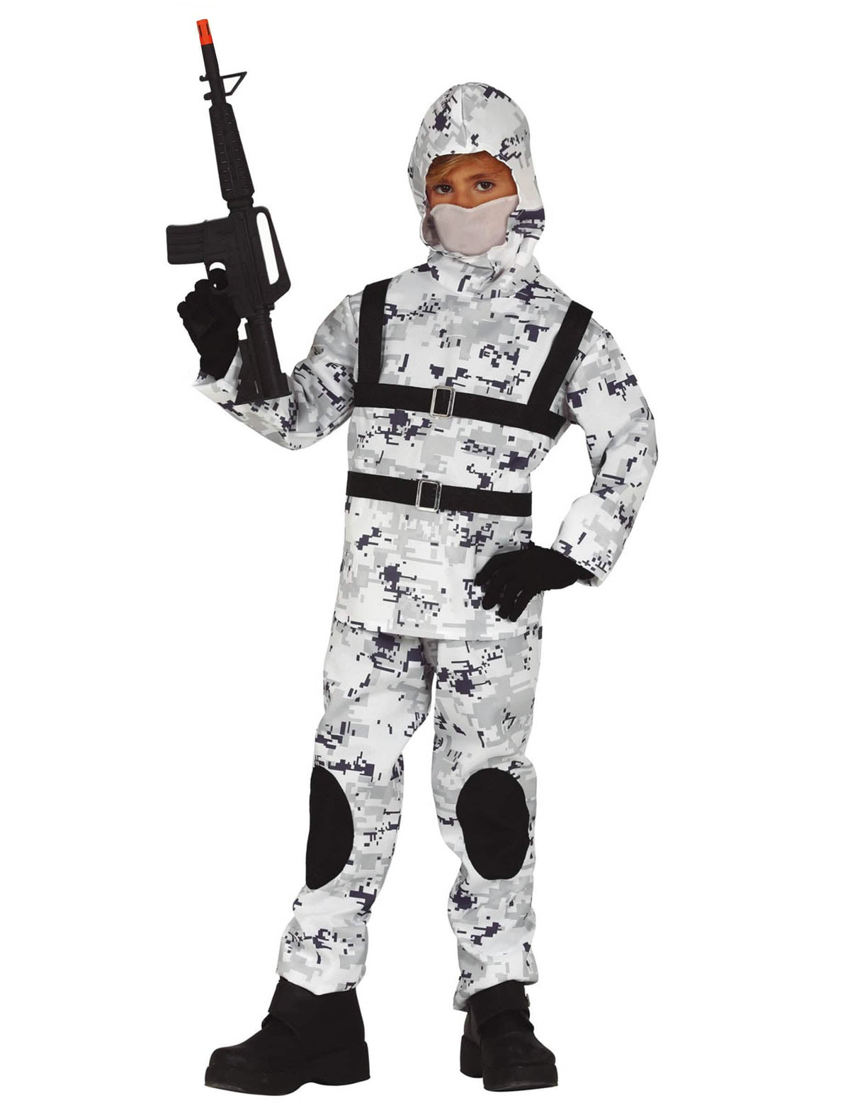 Déguisement soldat de l'arctique pour enfant camouflage blanc et gris