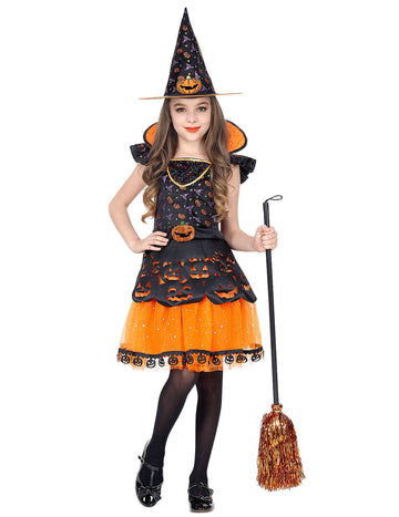 Костюм на вещица с тиква за момиче 