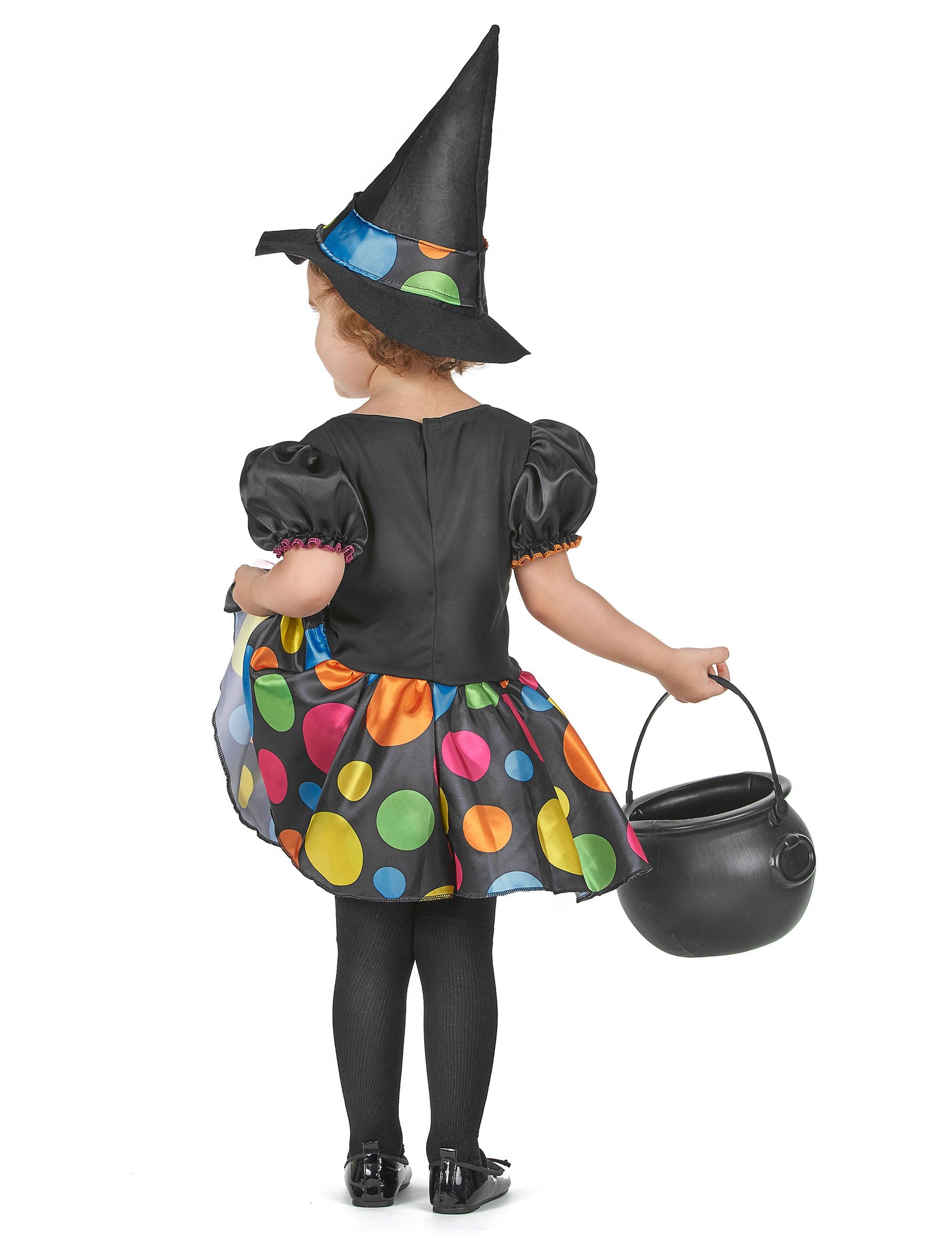 Vue de dos du déguisement de sorcière colorée pour fille