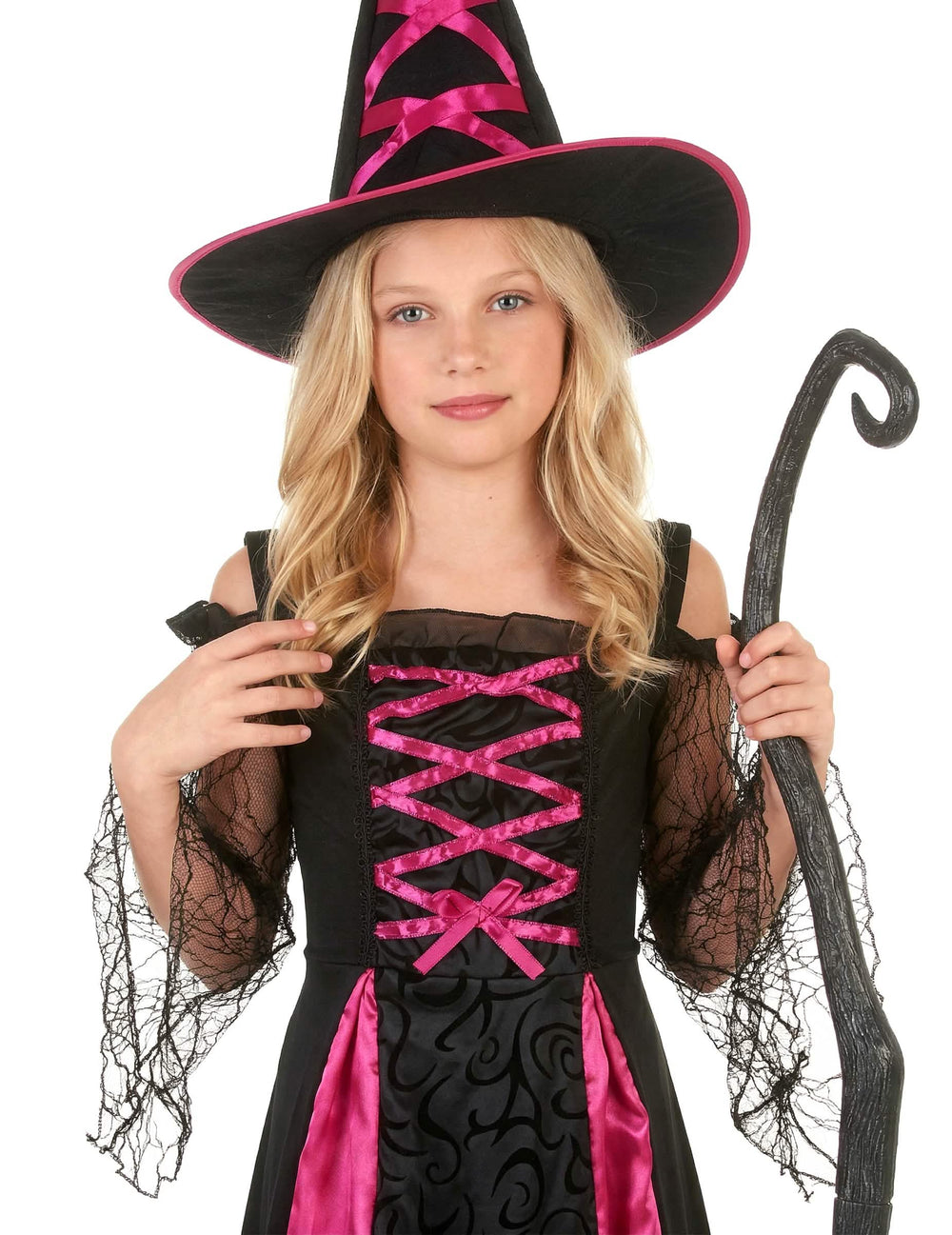 Крупен план на бюста и шапката на назъбения костюм на вещица halloween