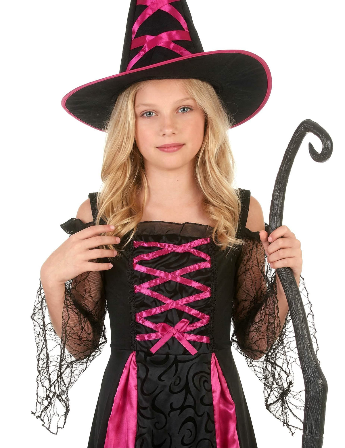 Крупен план на бюста и шапката на назъбения костюм на вещица halloween