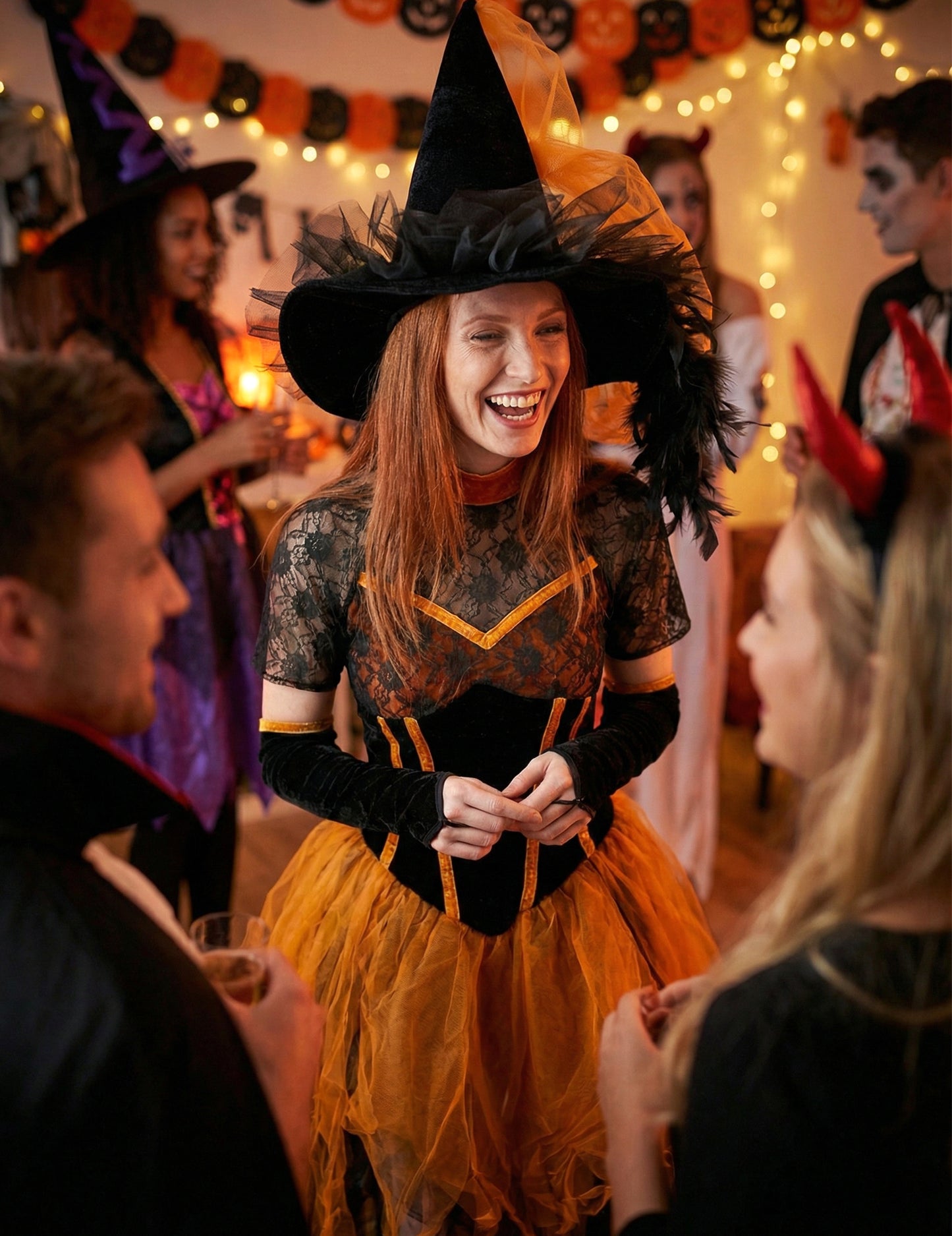 Orange Halloween Lacewoman Witch маскировка