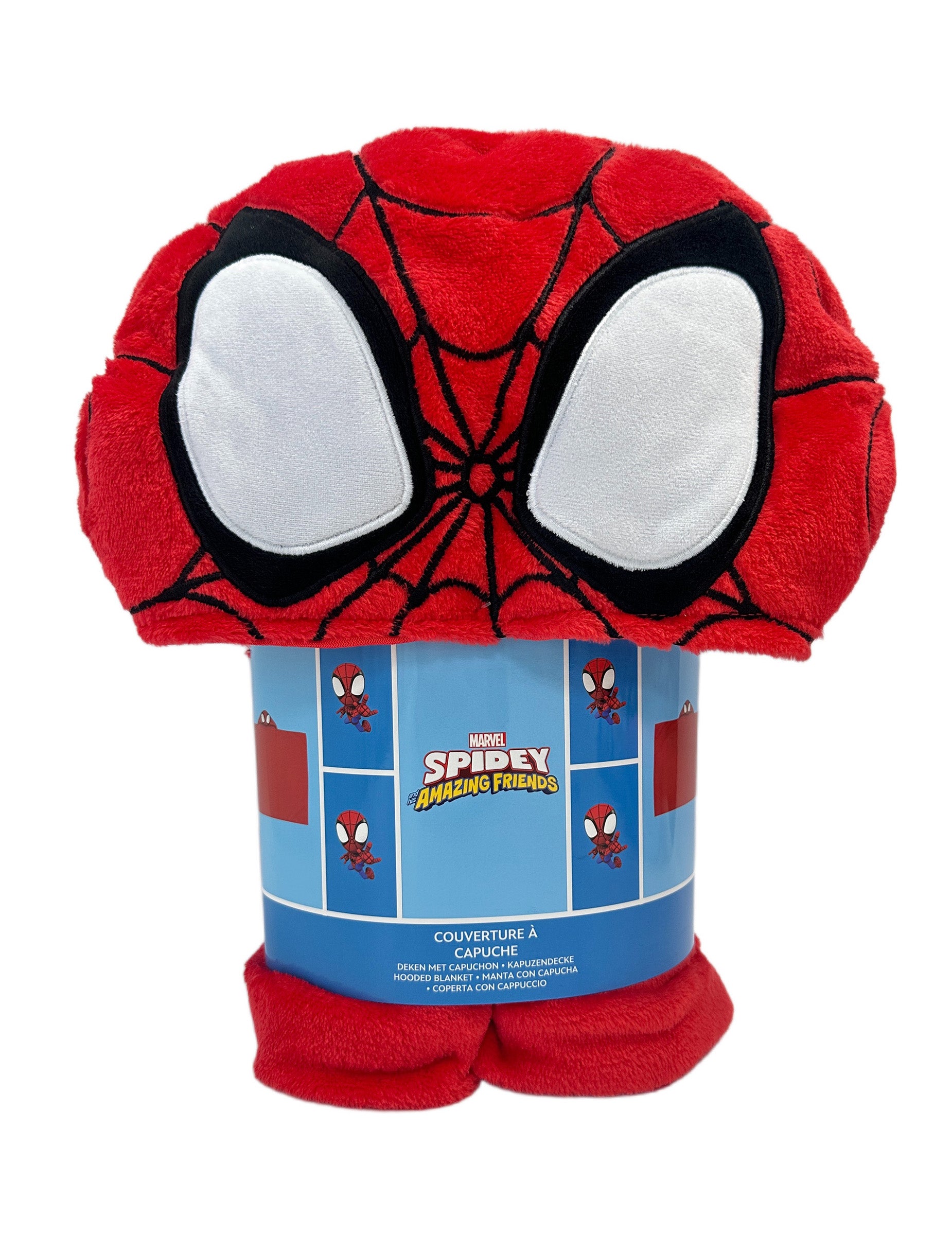 Vue du produit dans son emballage du déguisement plaid polaire à capuche Spidey et ses Amis