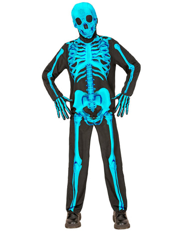 Детски неоново син костюм на скелет