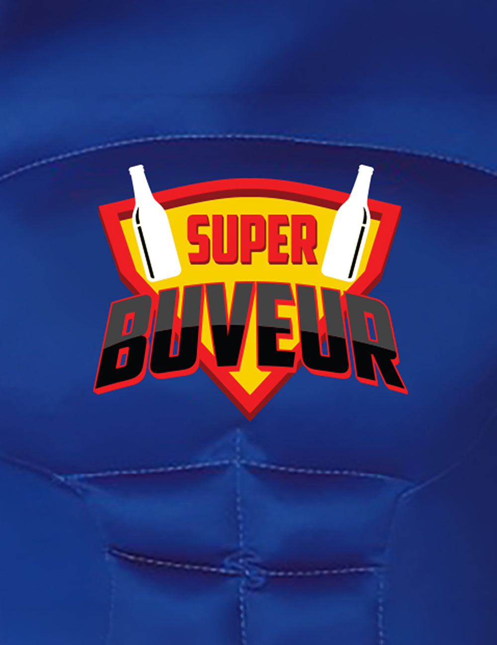 Détail du logo pectoral du déguisement Super Buveur