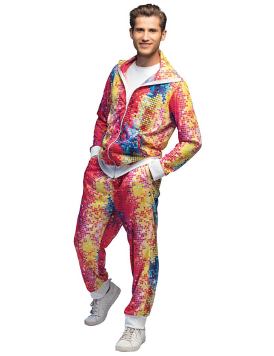 Déguisement survêtement disco coloré pour homme à imprimé pixelisé multicolore
