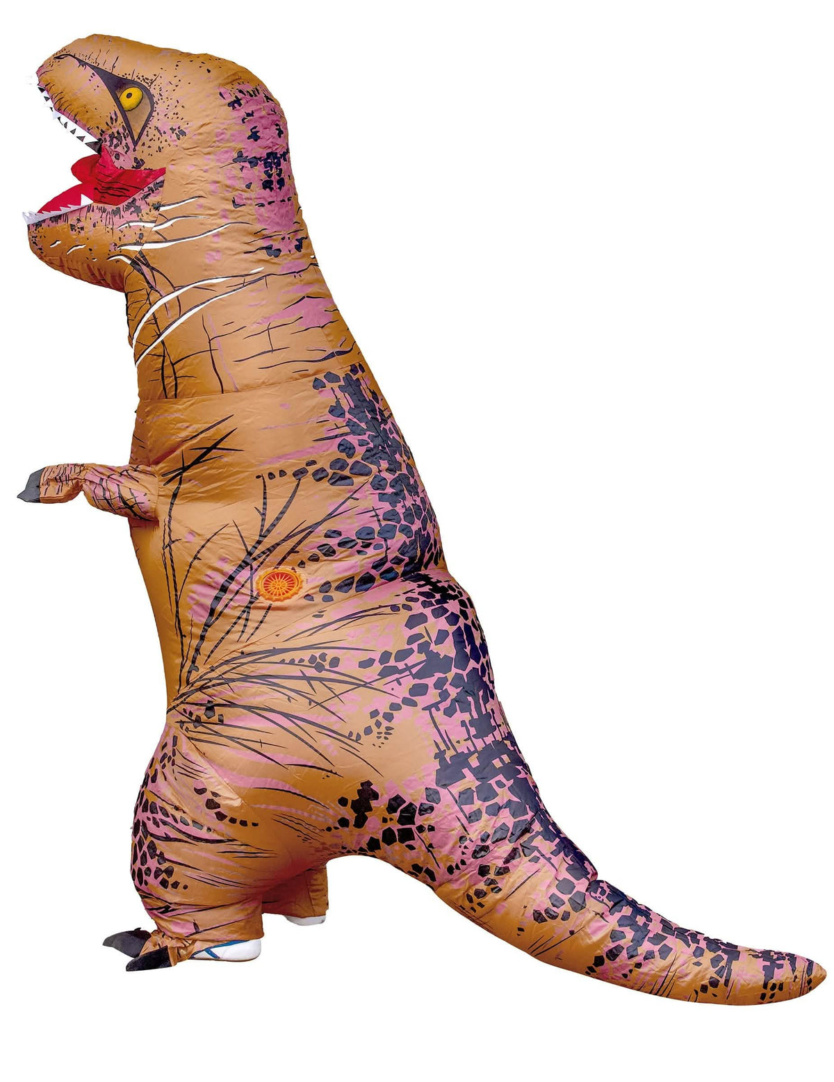 Страничен изглед на надуваемия костюм на T-rex за възрастен