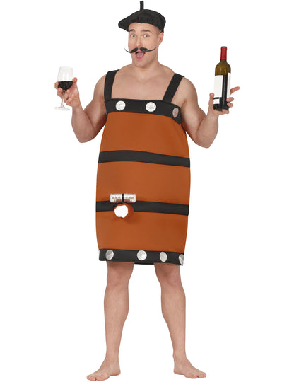 Déguisement tonneau de vin humoristique pour adulte marron avec béret et robinet