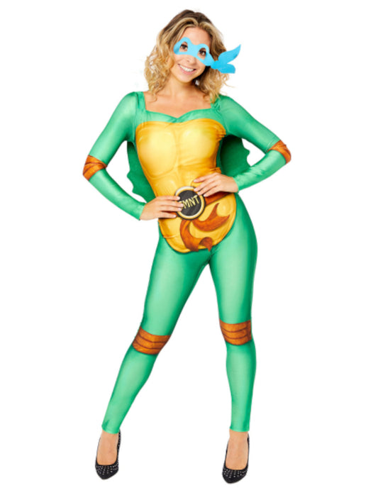 Déguisement Tortue Ninja pour femme vert avec 4 masques interchangeables