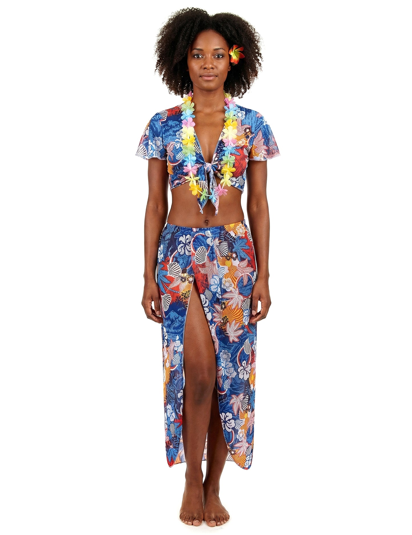 Преден изглед на дегизировката на хавайски турист