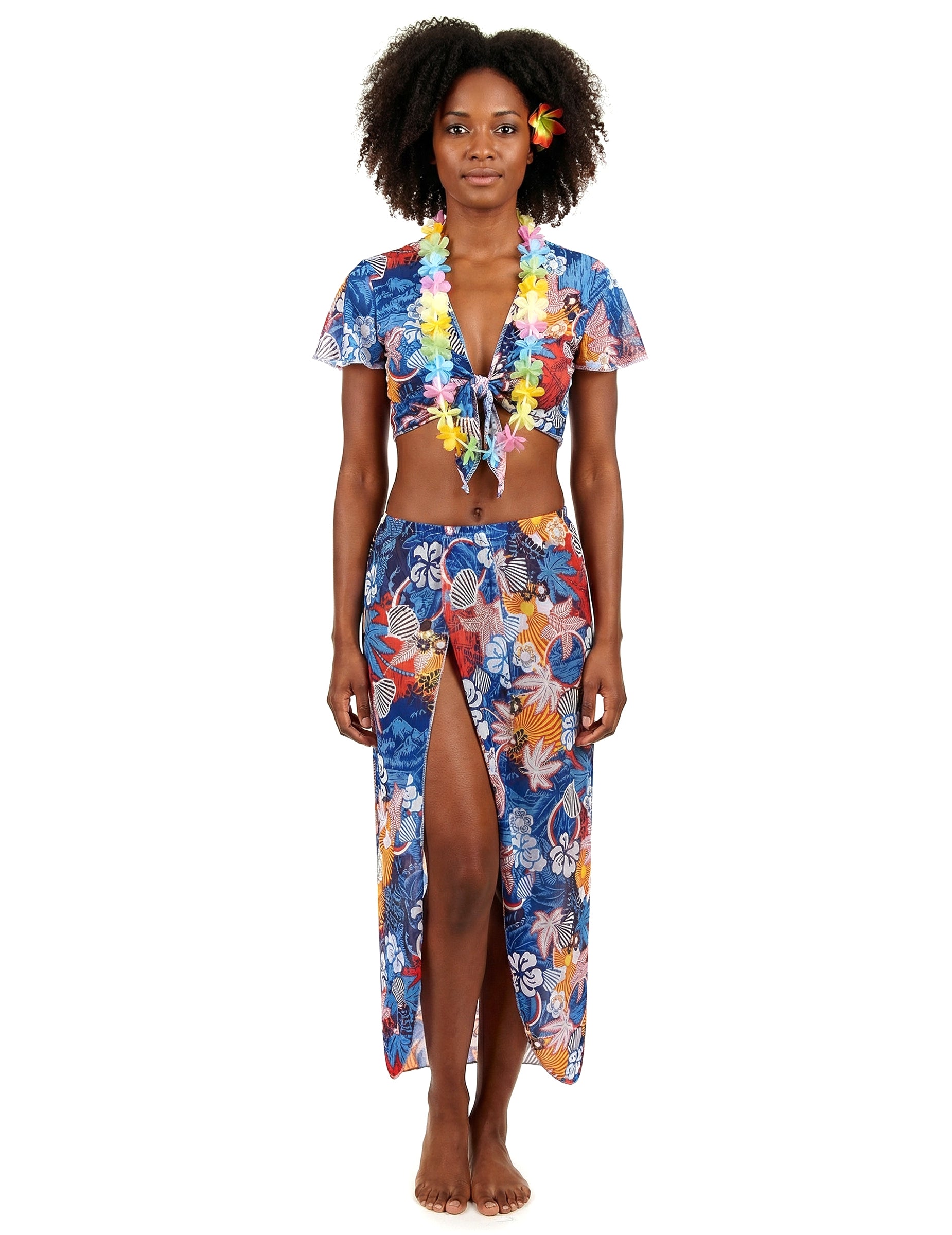 Преден изглед на дегизировката на хавайски турист