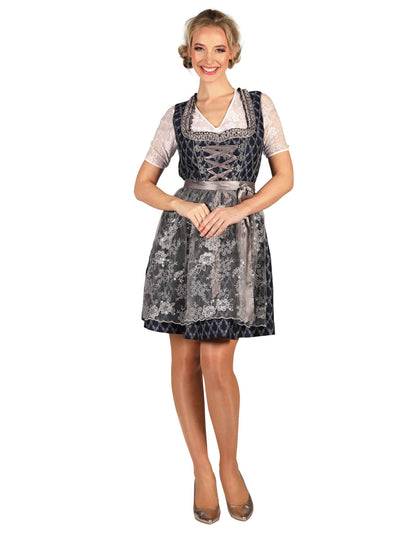 Традиционен баварски костюм синьо и сребристо премиум за жени