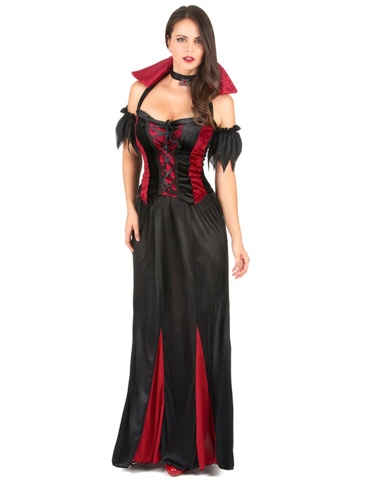 Déguisement de vampire pour femme noir et rouge
