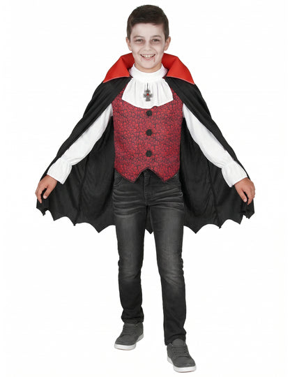 Déguisement de vampire pour garçon rouge et noir avec cape à col montant