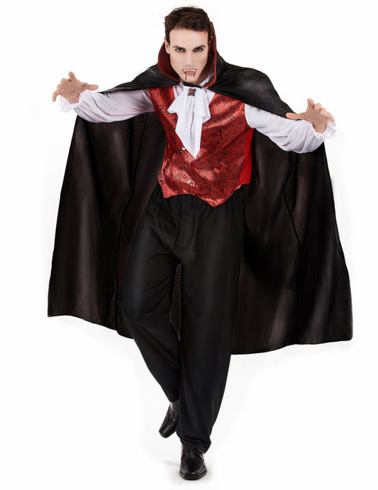 Déguisement de vampire pour homme rouge et noir avec cape