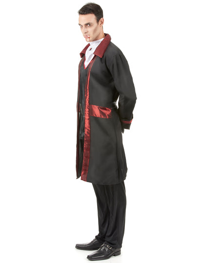 Déguisement de vampire chic pour homme noir et rouge avec col blanc