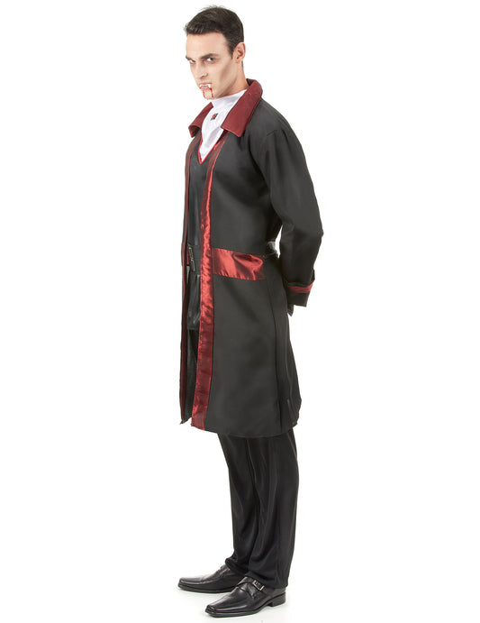 Déguisement de vampire chic pour homme noir et rouge avec col blanc