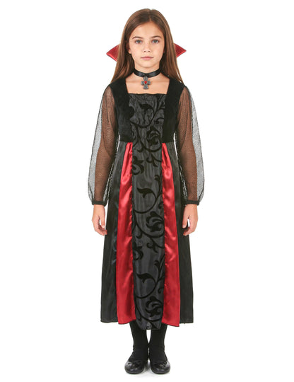 Vue de face du déguisement vampire satiné pour fille
