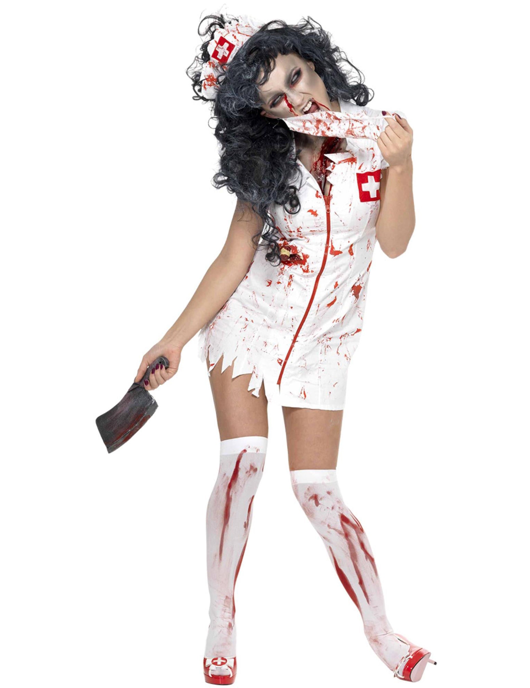 Кървав нож и аксесоари за костюма зомби медицинска сестра за жени
