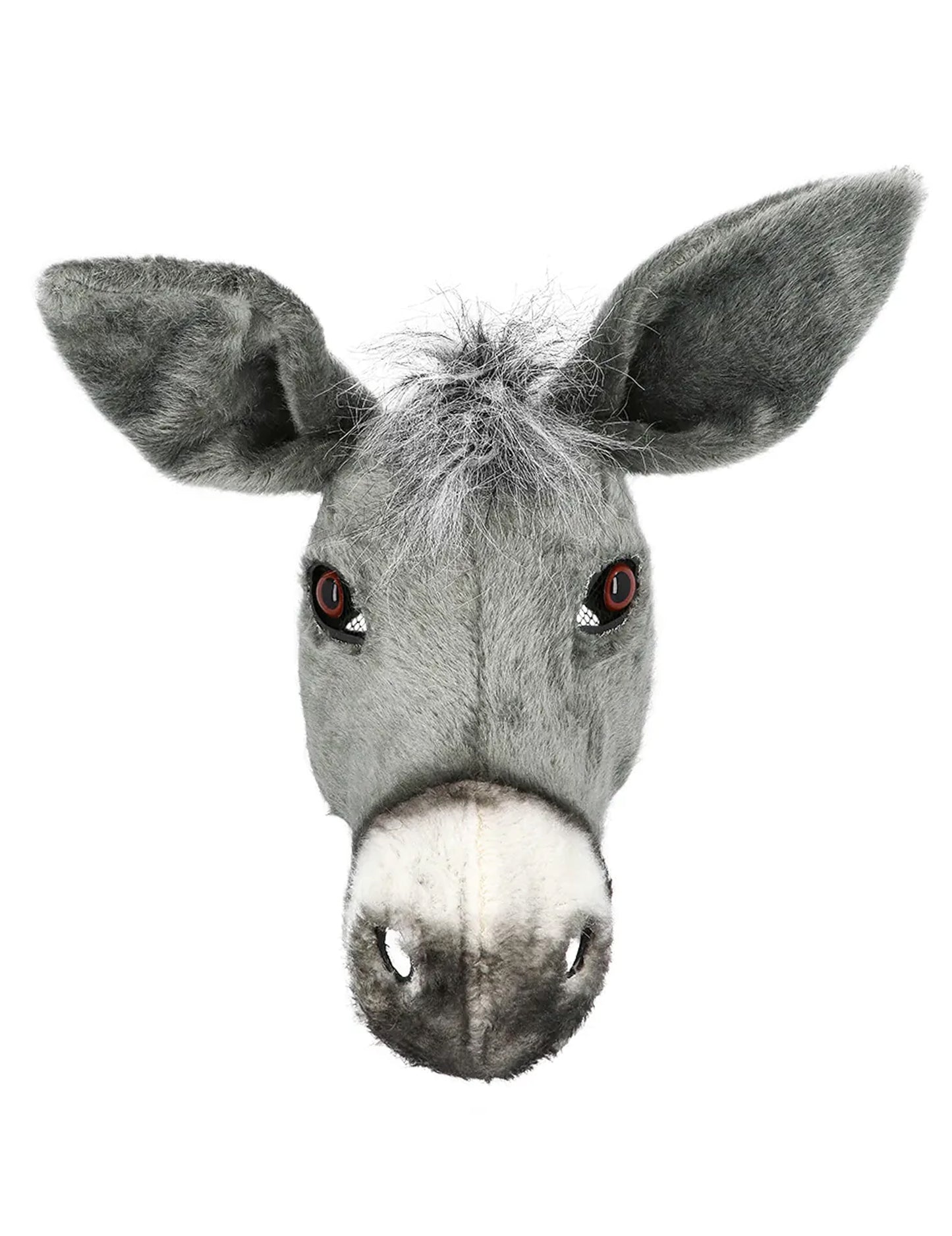 Vue de face du demi-masque peluche âne pour adulte