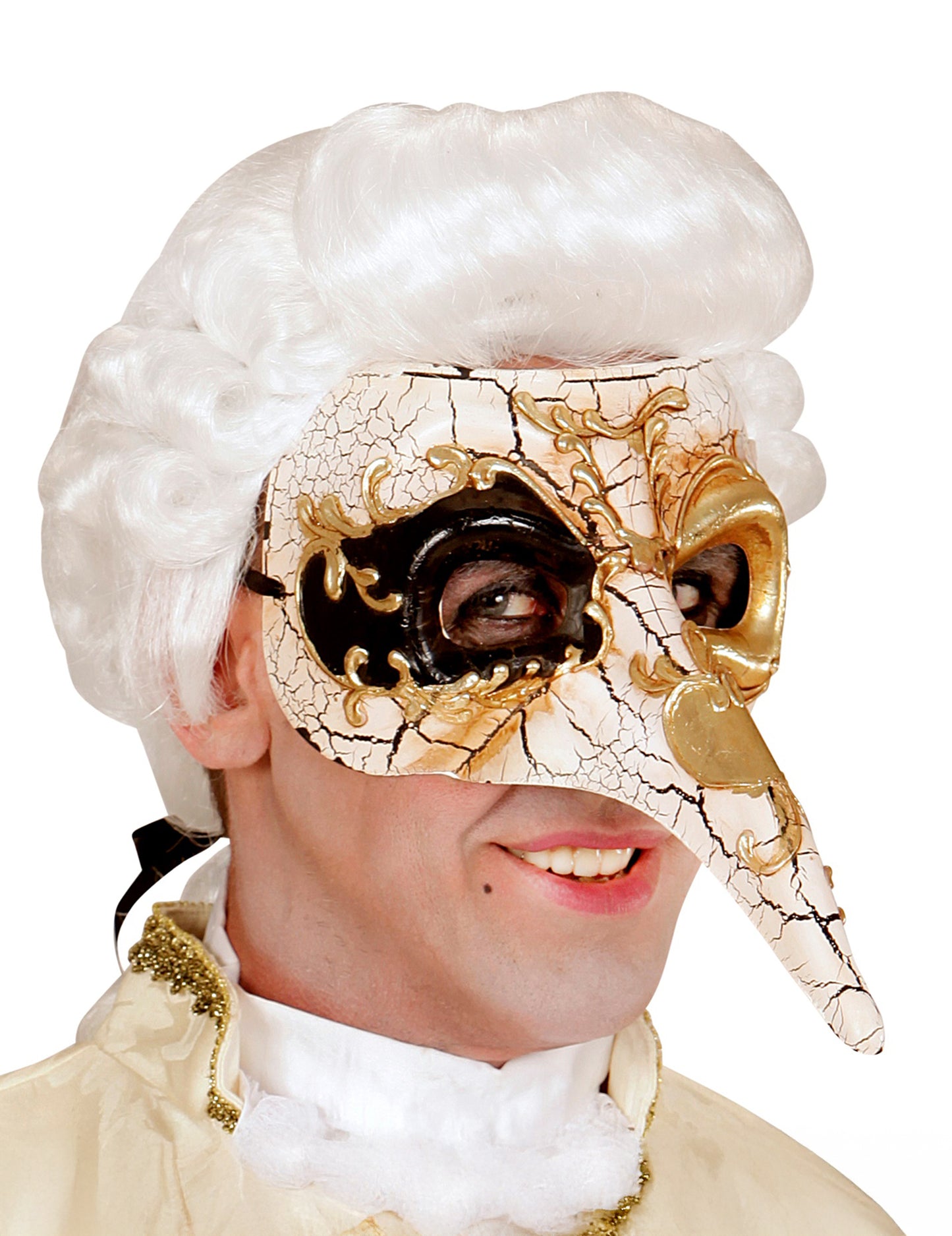 Demi-masque vénitien long nez doré adulte