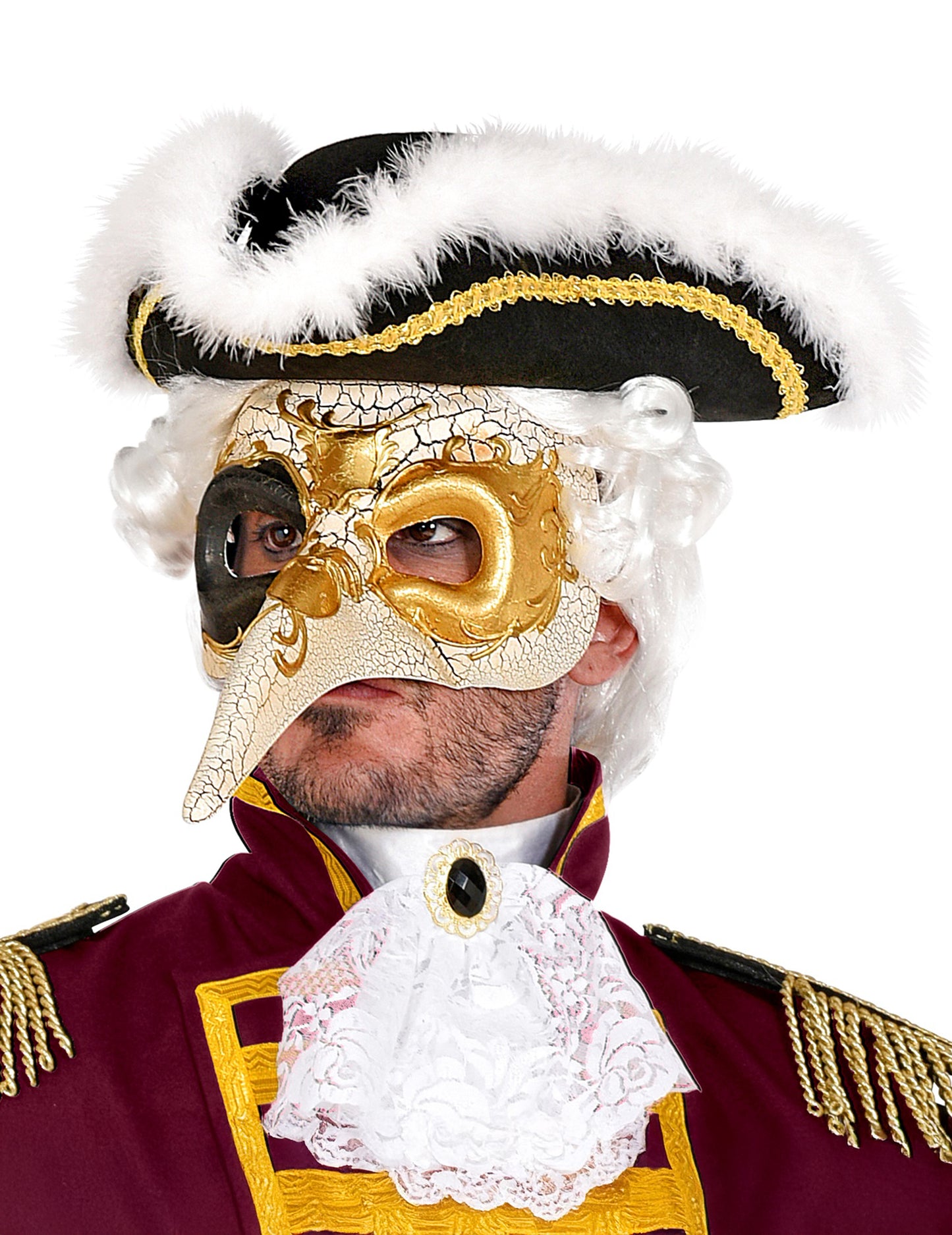 Demi-masque vénitien long nez doré adulte