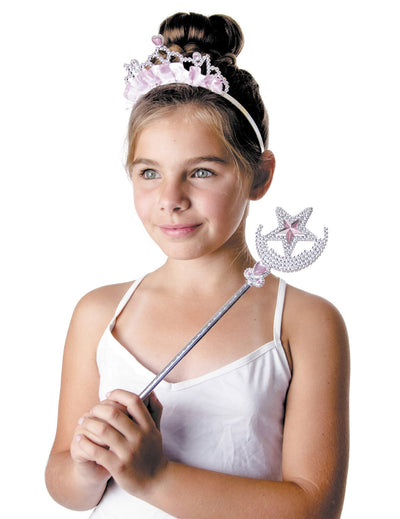 Diadème et baguette princesse étoilée pour fille rose et argenté