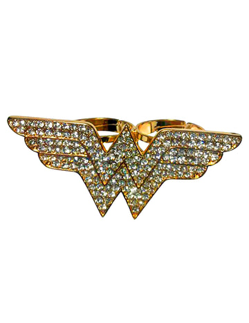 Double bague Wonder Woman pour femme dorée avec strass