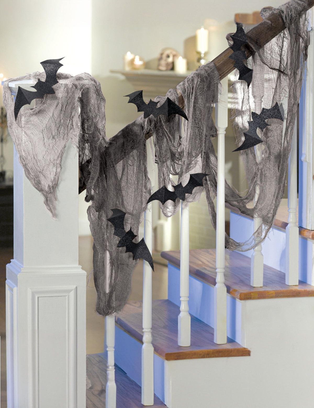 Drap chauve-souris pour décoration d'Halloween gris et noir