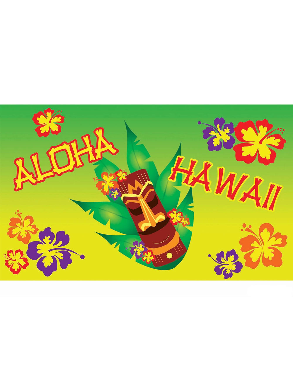 Стенна украса Aloha зелен и жълт с Тики и цветя от хибискус