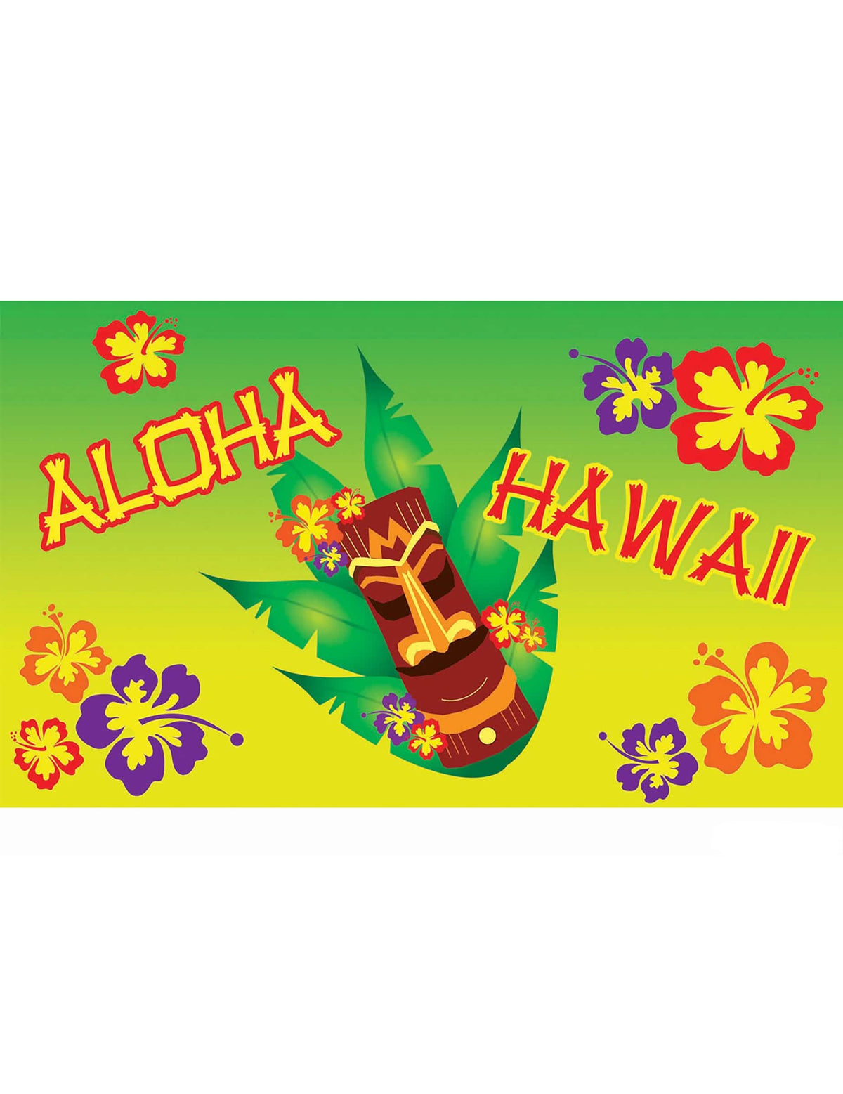 Стенна украса Aloha зелен и жълт с Тики и цветя от хибискус