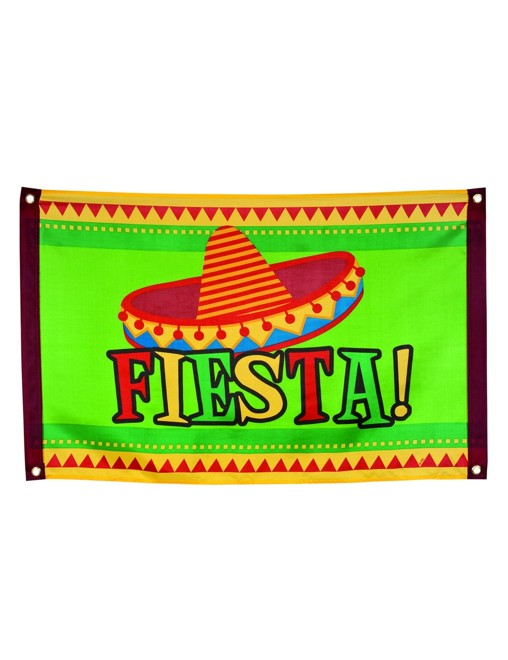 Drapeau mexicain pour fête vert avec sombrero et inscription Fiesta