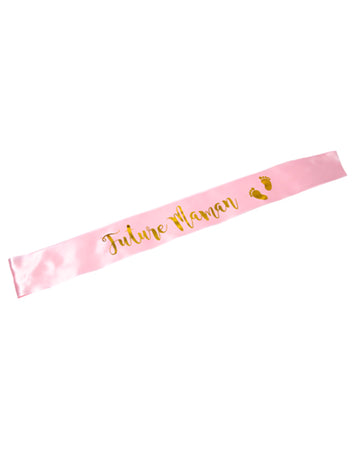 Розово-златист сатенен пояс за бъдещи майки, идеален за бебешко парти.