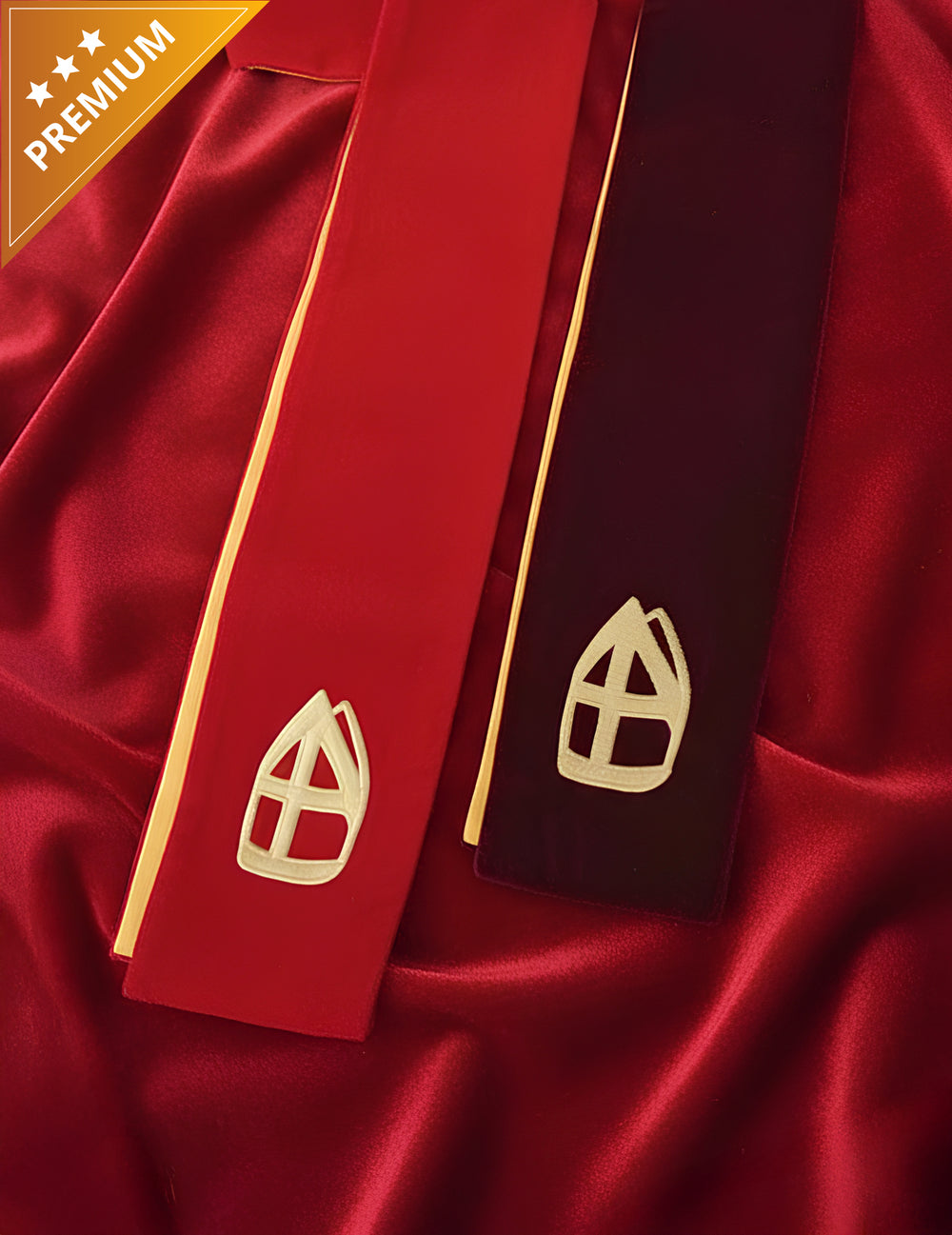 Étole de Saint-Nicolas pour adulte rouge en velours luxe avec détails dorés