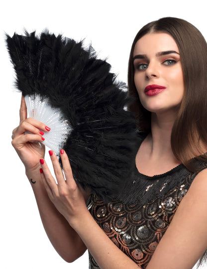Eventail à plumes pour femme noir