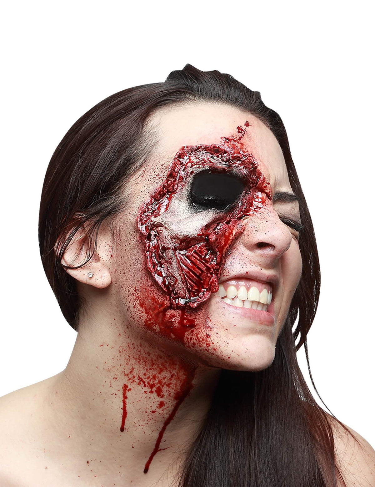Фалшива рана, кожа на лицето откъсната halloween за възрастен, червен и кървав