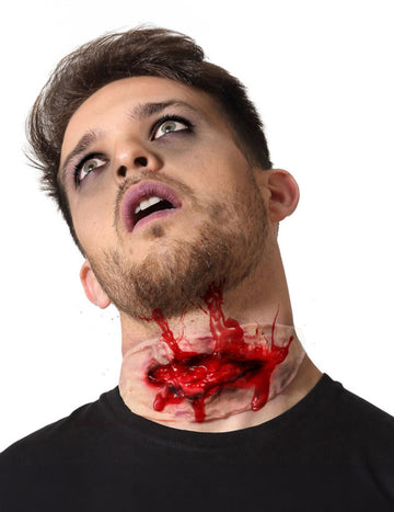 Fausse plaie gorge ouverte pour adulte rouge ensanglantée