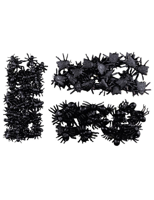Faux insectes araignées mouches et fourmis Halloween pour décoration noirs en plastique