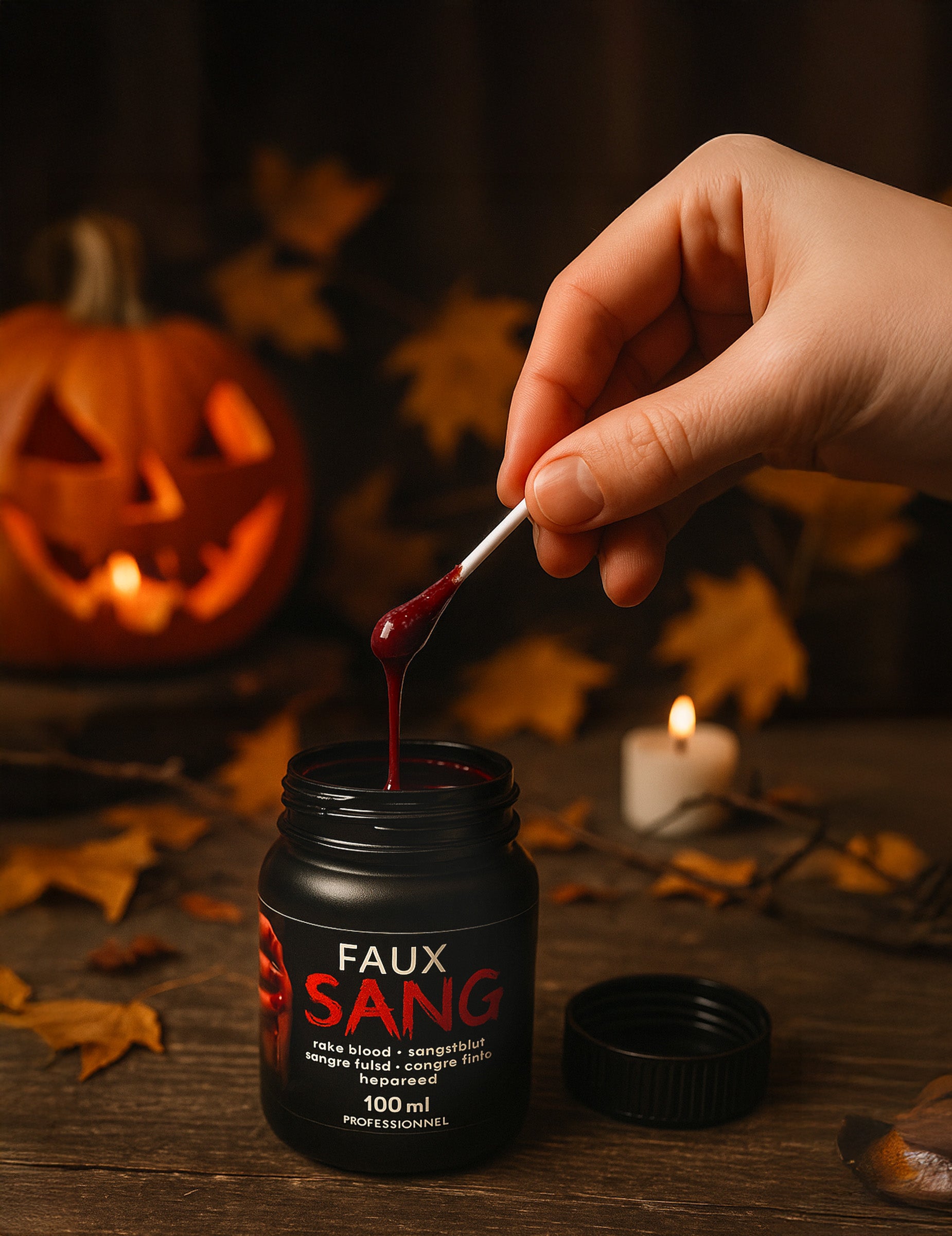 Détail de l'application du faux sang qualité effets spéciaux rouge foncé