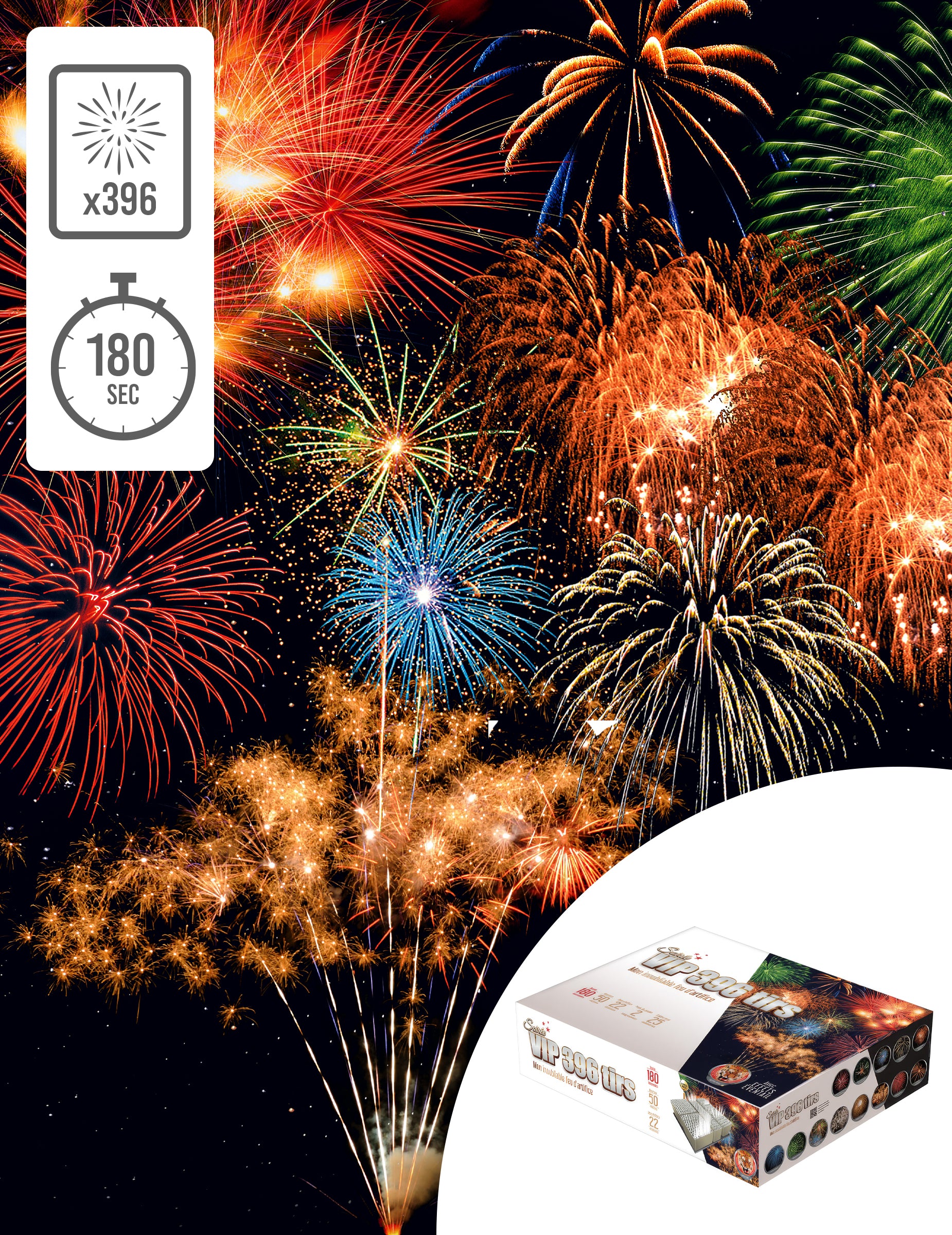 Feu d'artifice Soirée VIP pour fête multicolore 396 tirs 180 secondes