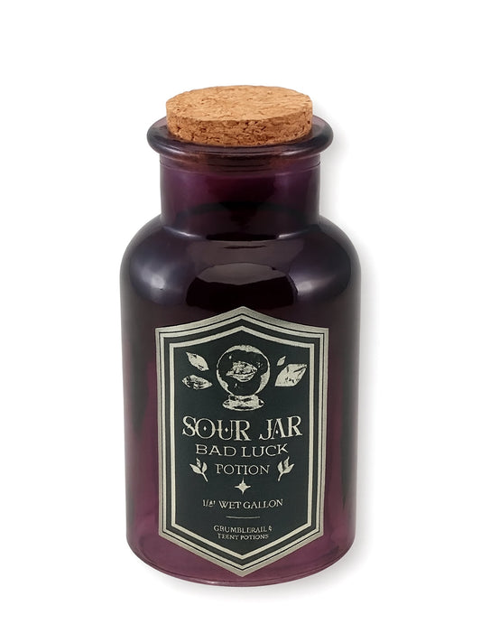 Fiole en verre potion Sour jar pour décoration violette avec bouchon en liège