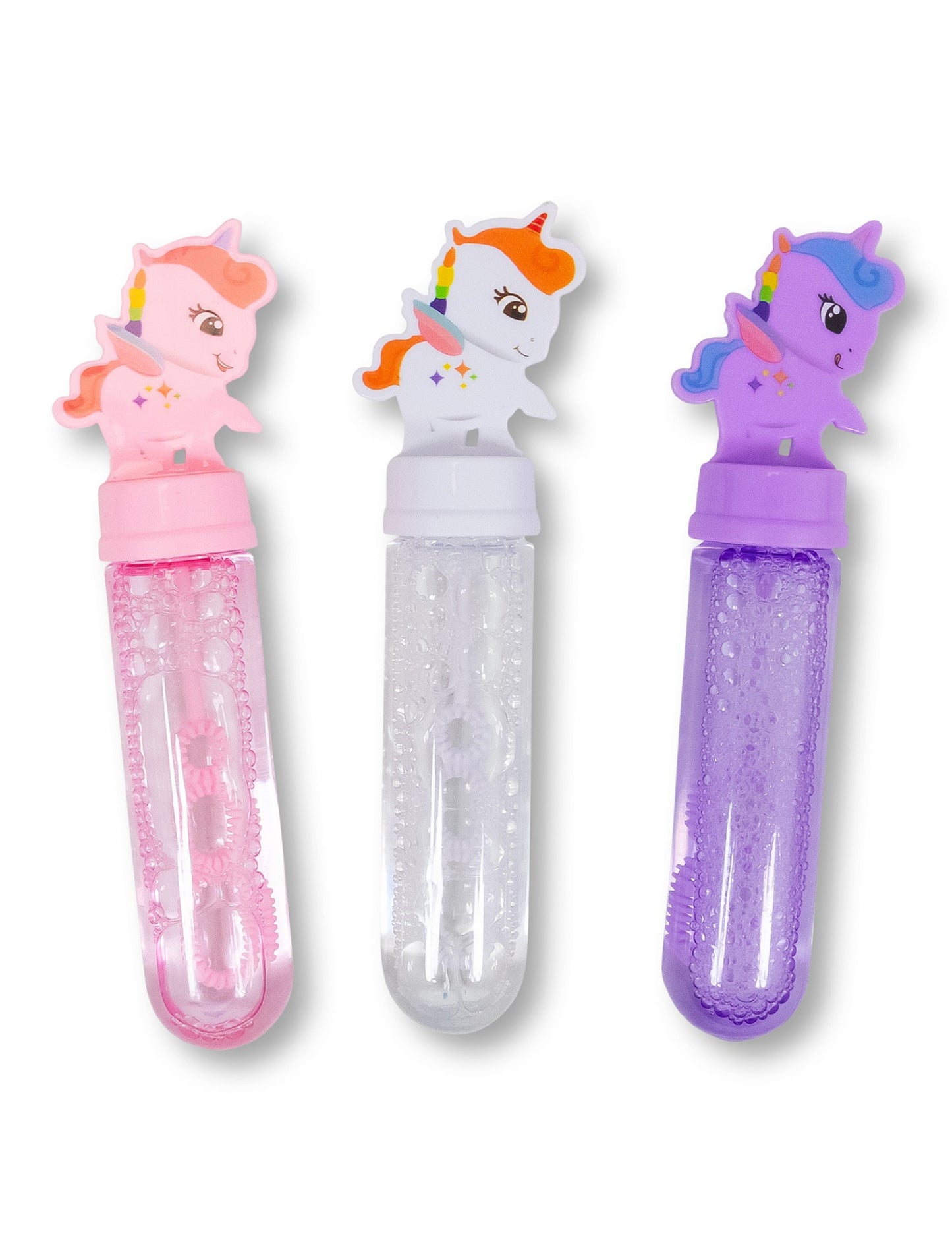 Assortiment des trois modèles du flacon à bulles Licorne