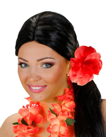 Fleur avec élastique pour cheveux hawaïenne pour femme rouge