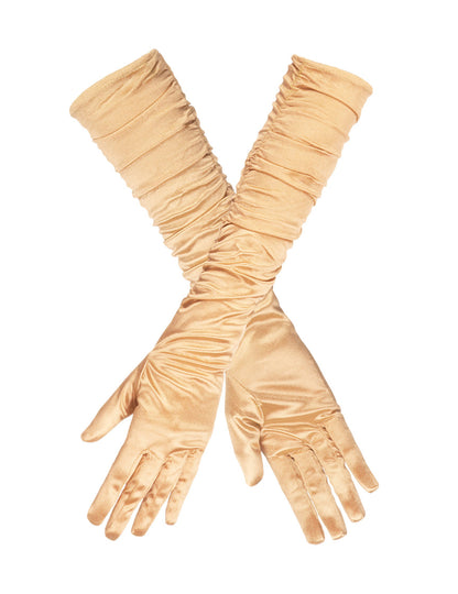 Дълги златисти сатенени ръкавици жена